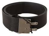 Costume National Black Leather Silver Buckle Waist Belt - 85 cm / 34 Inches - Belts