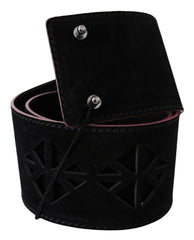 Costume National Black Leather Wide Waist Studded Women Belt - 85 cm / 34 Inches - Belts
