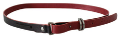Costume National Black Red Skinny Leather Logo Belt - 85 cm / 34 Inches - Belts