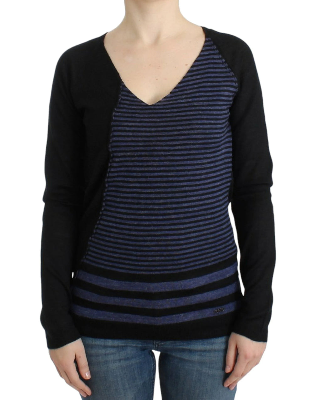 Costume National Black striped V-neck sweater - M - Sweaters