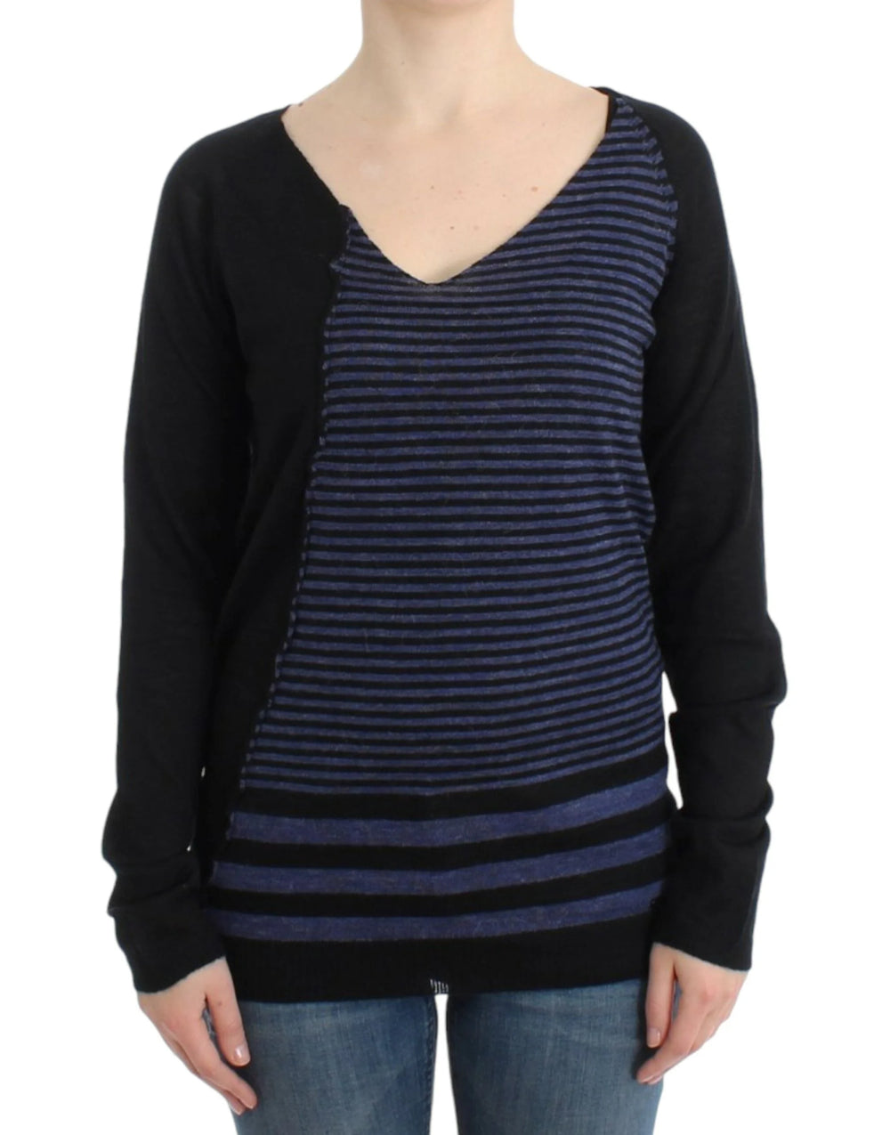 Costume National Black striped V-neck sweater - M - Sweaters