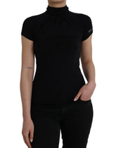 Costume National Black Turtleneck Viscose Short Sleeve Top - S - Sweaters