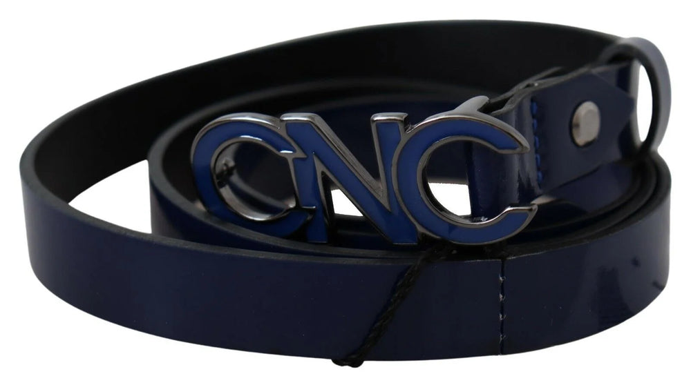 Costume National Blue Leather Logo Skinny Fashion Belt - 85 cm / 34 Inches - Belts