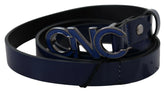 Costume National Blue Leather Logo Skinny Fashion Belt - 85 cm / 34 Inches - Belts