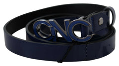 Costume National Blue Leather Logo Skinny Fashion Belt - 85 cm / 34 Inches - Belts