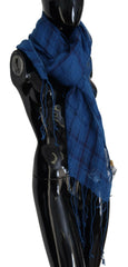Costume National Blue Linen Shawl Foulard Fringes Scarf - Scarves & Shawls