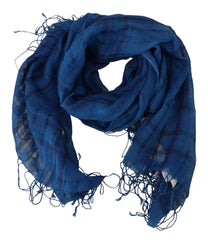 Costume National Blue Linen Shawl Foulard Fringes Scarf - Scarves & Shawls