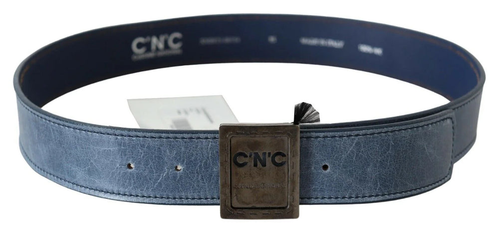 Costume National Blue Normal Leather Logo Buckle Belt - 85 cm / 34 Inches - Belts