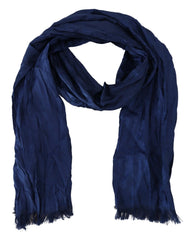 Costume National Blue Silk Shawl Foulard Fringes Scarf - Scarves & Shawls
