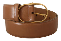 Costume National Brown Leather Gold Metal Oval Buckle Belt - 75 cm / 29,5 Inches - Belts