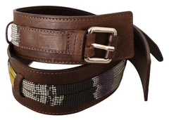 Costume National Brown Leather Silver Buckle Belt - 80 cm / 32 Inches - Belts