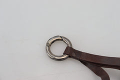 Costume National Brown Leather Silver Tone Metal Keyring Keychain - Keychains