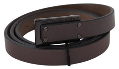 Costume National Brown Leather Tactical Logo Buckle Dark - 100 cm / 40 Inches - Belts
