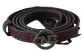 Costume National Brown Skinny Leather Round Logo Buckle Belt - 100 cm / 40 Inches - Belts