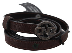 Costume National Brown Skinny Leather Round Logo Buckle Belt - 100 cm / 40 Inches - Belts
