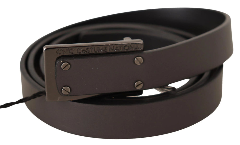 Costume National Dark Brown Leather Logo Buckle Belt - 100 cm / 40 Inches - Belts
