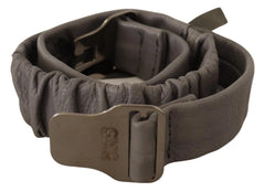 Costume National Gray Leather Silver Buckle Waist Belt - 85 cm / 34 Inches - Belts