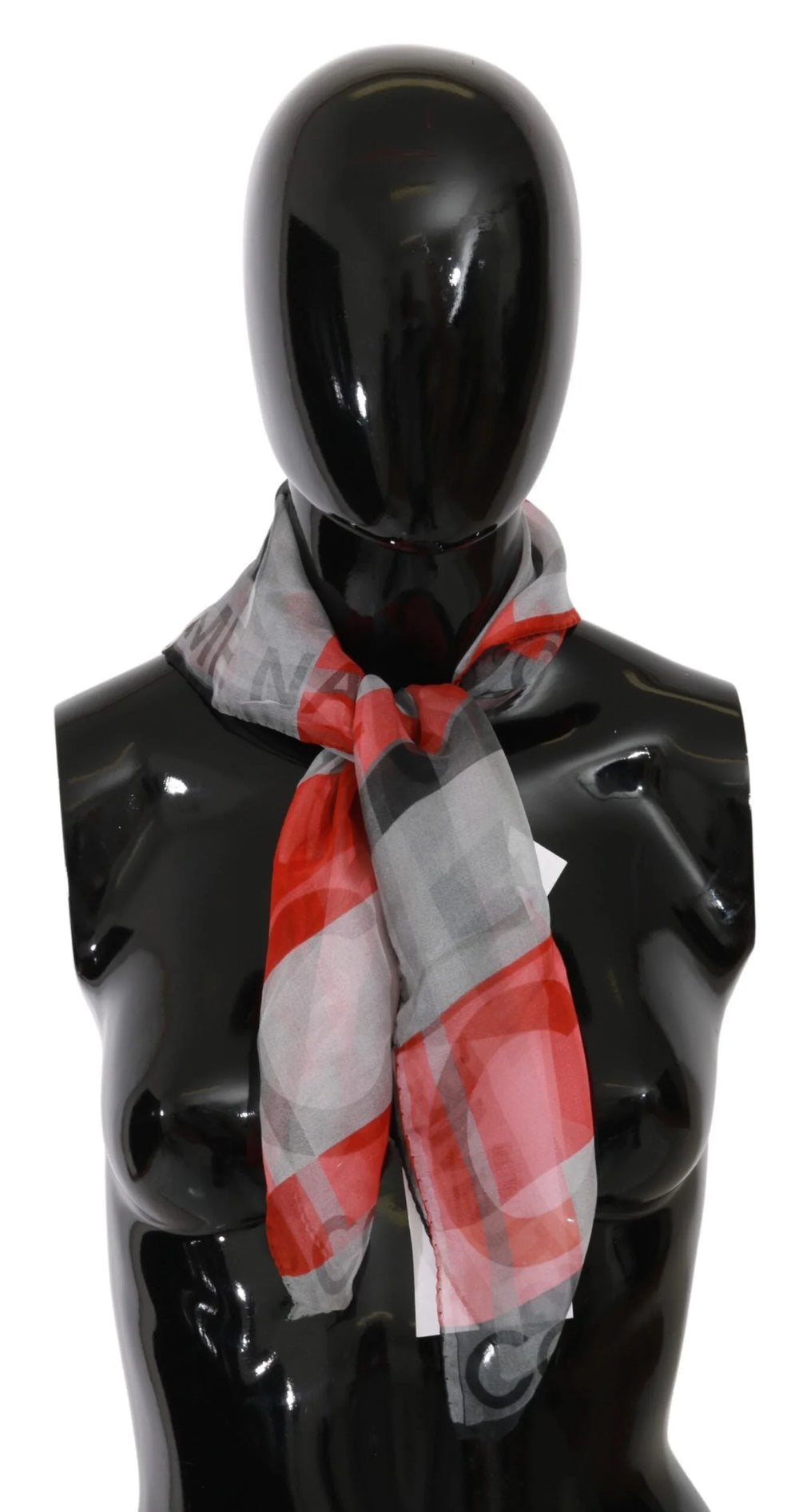 Costume National Gray Red 100% Silk Branded Scarf - Scarves & Shawls