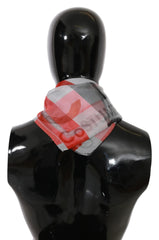 Costume National Gray Red 100% Silk Branded Scarf - Scarves & Shawls