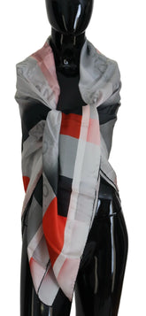 Costume National Gray Red Shawl Foulard Wrap Scarf - Scarves & Shawls