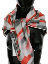 Costume National Gray Red Silk Shawl Foulard Wrap Scarf - Scarves & Shawls