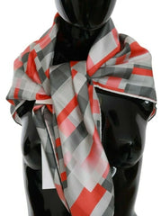 Costume National Gray Red Silk Shawl Foulard Wrap Scarf - Scarves & Shawls