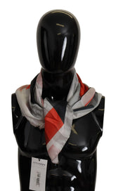 Costume National Gray Red Silk Shawl Foulard Wrap Scarf - Scarves & Shawls