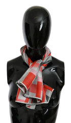 Costume National Gray Red Silk Shawl Foulard Wrap Scarf - Scarves & Shawls