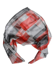 Costume National Gray Red Silk Square Neck Wrap Scarf - Scarves & Shawls