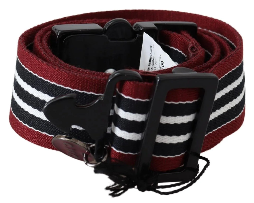 Costume National Maroon Black Stripe Silver Black Buckle Belt - 85 cm / 34 Inches - Belts
