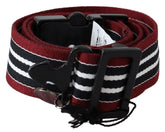Costume National Maroon Black Stripe Silver Black Buckle Belt - 85 cm / 34 Inches - Belts