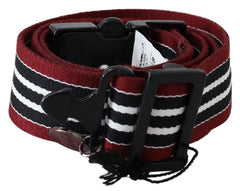 Costume National Maroon Black Stripe Silver Black Buckle Belt - 85 cm / 34 Inches - Belts