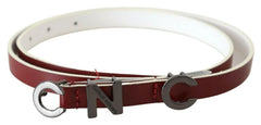 Costume National Maroon Leather Logo Skinny Fashion - 85 cm / 34 Inches - Belts