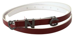 Costume National Maroon Leather Logo Skinny Fashion - 85 cm / 34 Inches - Belts