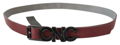 Costume National Maroon Skinny Leather Logo Fashion Belt - 100 cm / 40 Inches - Belts