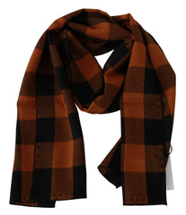 Costume National Orange Check Neck Wrap Shawl Scarf - Scarves & Shawls