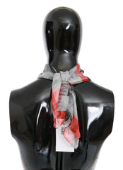 Costume National Red 100% Silk Branded Gray Scarf - Scarves & Shawls