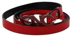 Costume National Red Black Reversible Leather Logo Buckle Belt - 85 cm / 34 Inches - Belts