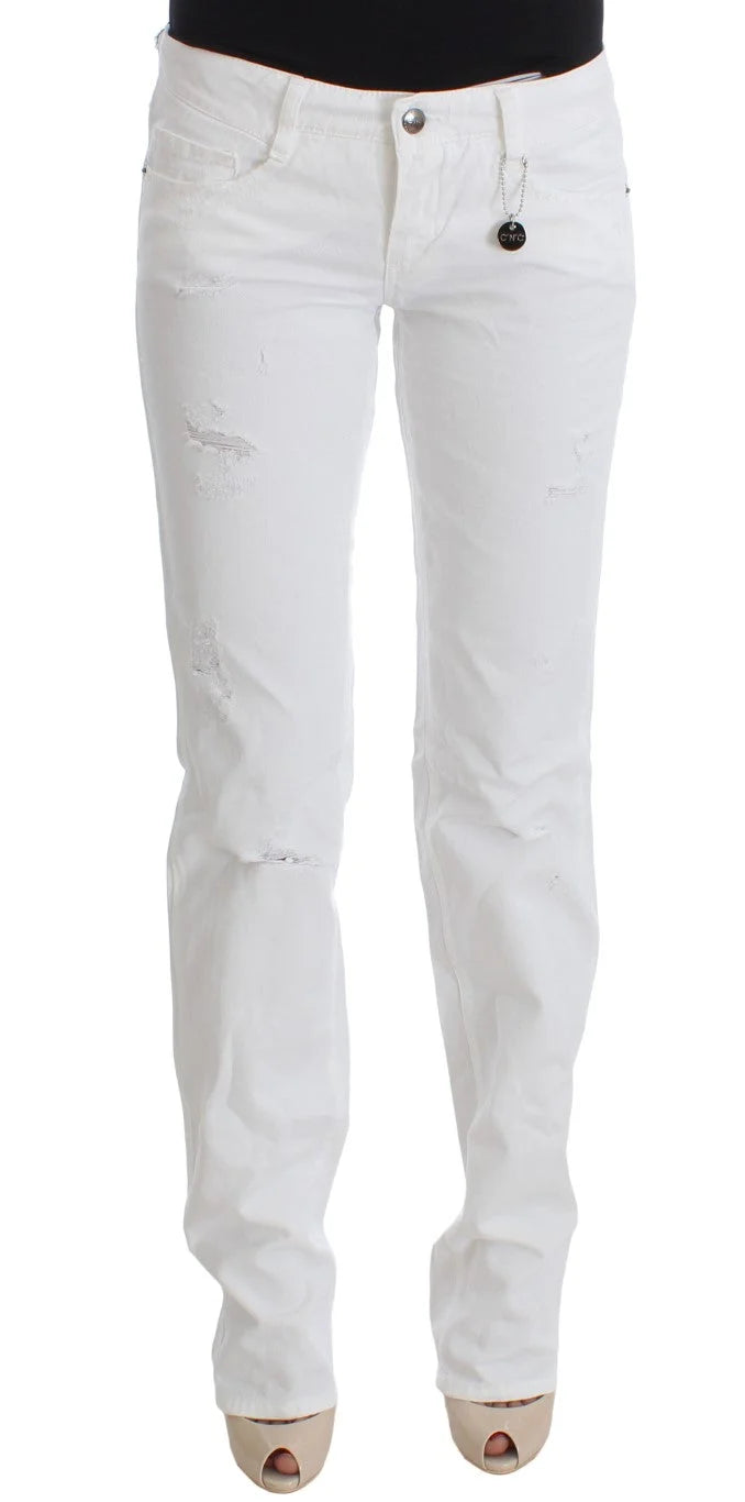 Costume National White Cotton Slim Fit Denim Bootcut Jeans - Jeans