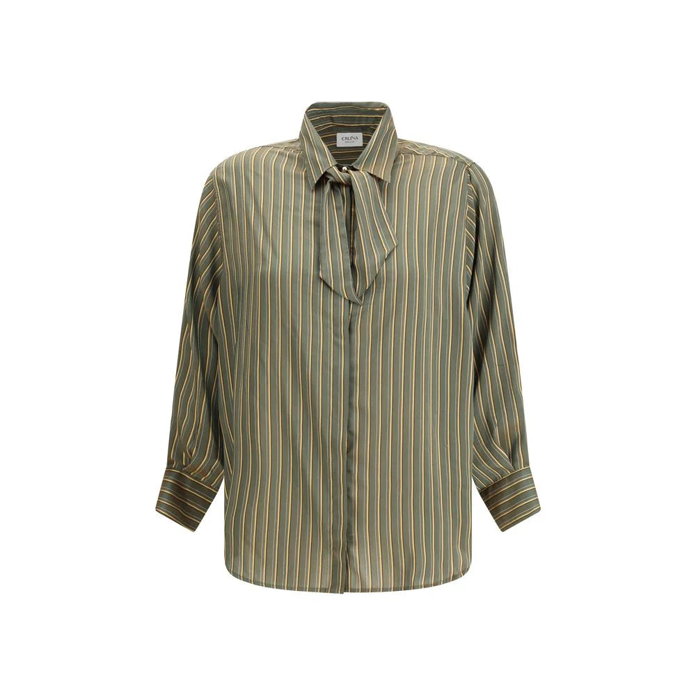 Cruna Green Viscose Pattern Shirt