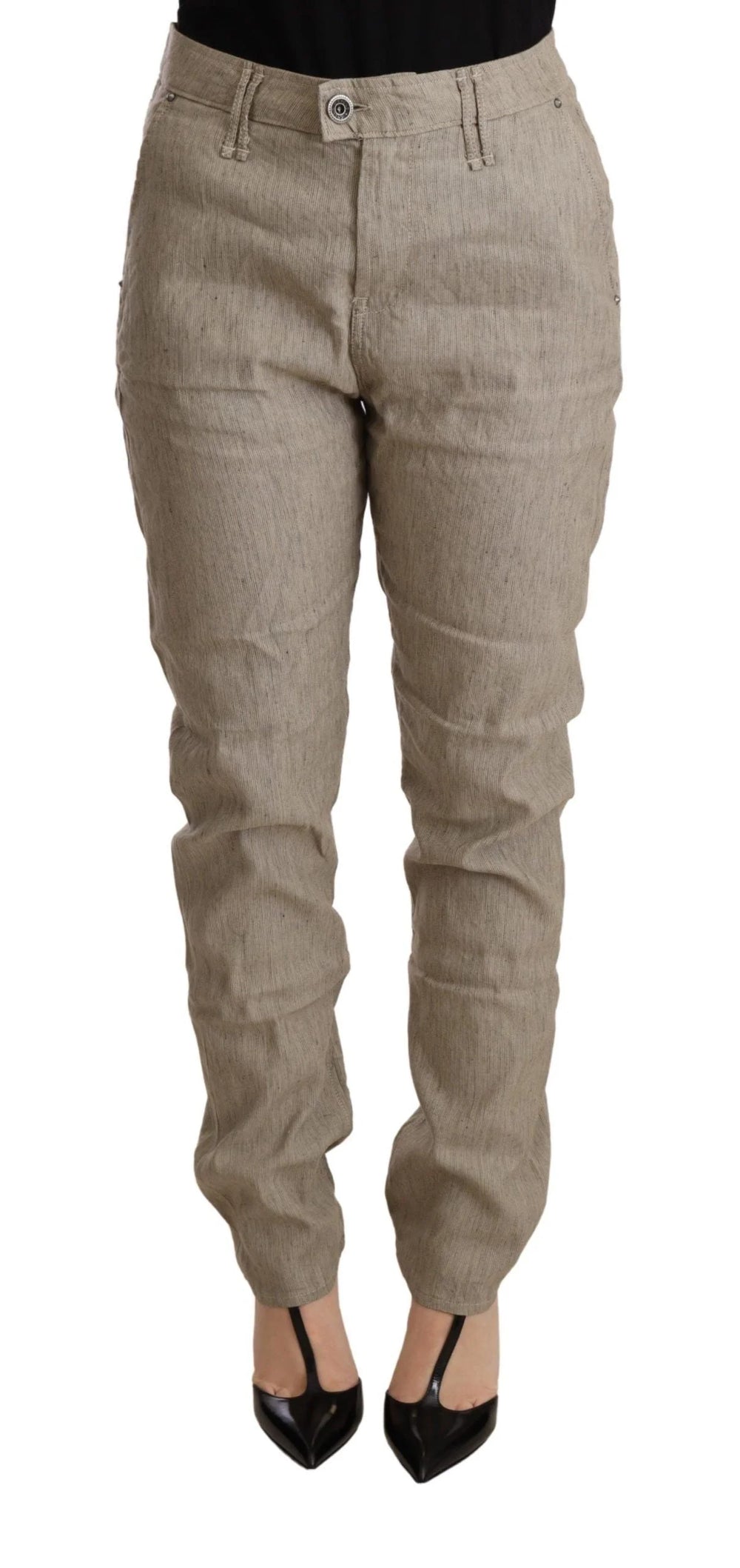 CYCLE Beige Mid Waist Casual Baggy Stretch Trouser - Trousers