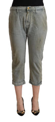 CYCLE Gray 100% Cotton Mid Waist Skinny Cropped Pants - Trousers