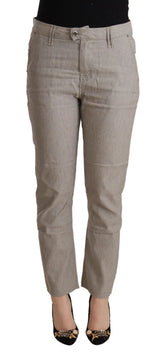 CYCLE Light Gray Linen Blend Mid Waist Tapered Pants - Trousers