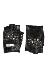 Dolce & Gabbana Black Embellished Wrist Length Mitten Women Gloves - 9 | M