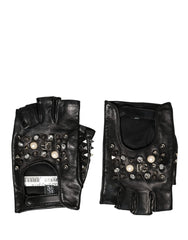 Dolce & Gabbana Black Embellished Wrist Length Mitten Women Gloves - 9 | M