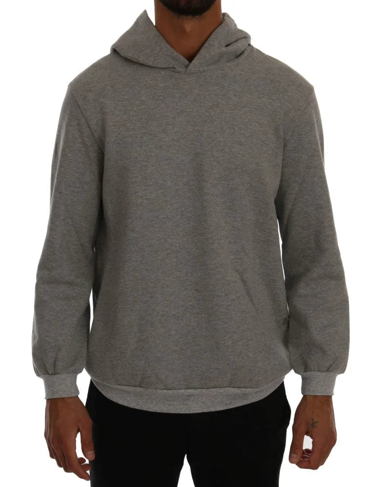 Daniele Alessandrini Gray Pullover Hodded Cotton Sweater - Hoodies