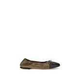 Front view of Dear Frances Bos Taurus ballet flats in rich brown calf leather with a minimalist square-toe silhouette.
