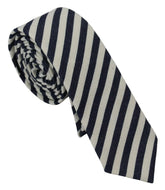 Denny Rose White Blue Striped Classic Adjustable Men Silk Tie - Neckties