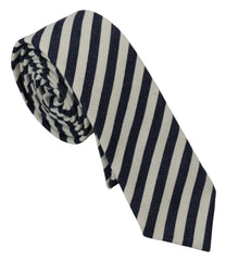 Denny Rose White Blue Striped Classic Adjustable Men Silk Tie - Neckties