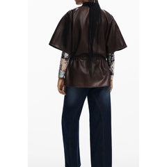 Desigual Brown Polyethylene Women Poncho - One Size